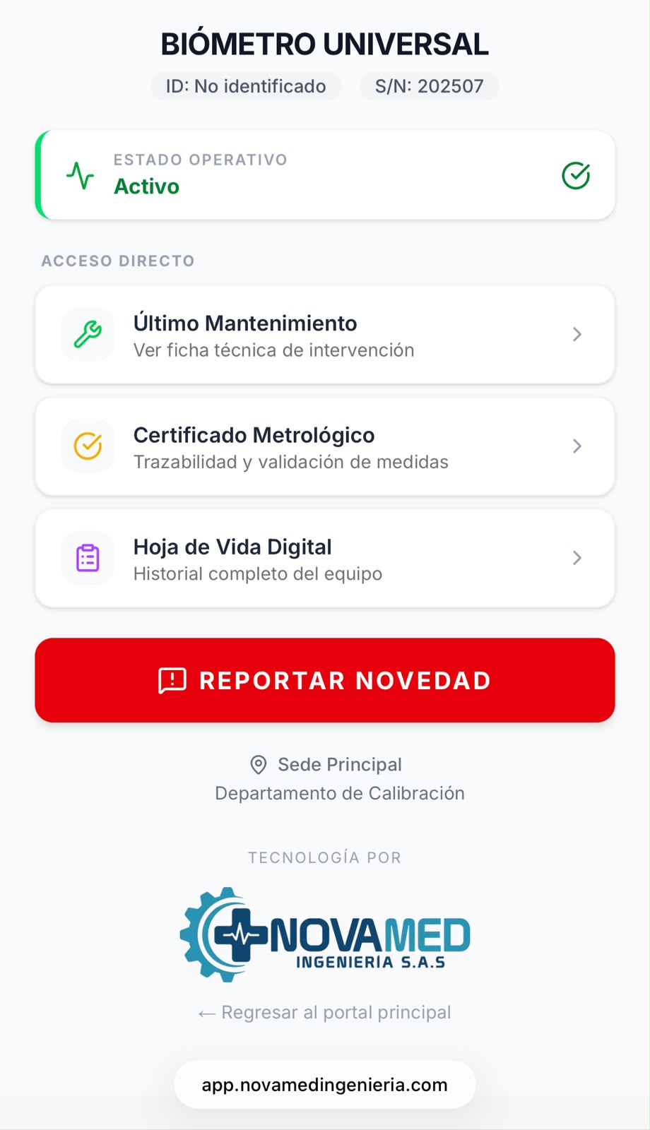 Escaneo QR en el hub de Novamed